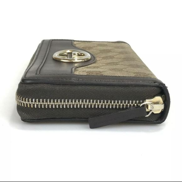 GUCCI WALLET ROUND ZIP GG Canvas Leather Brown 308012 0416 Authentic - Picture 6 of 12